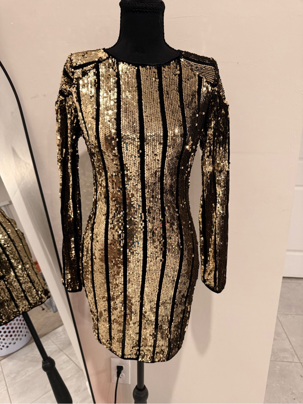 privy Black Dress with Gold Sequined Trim